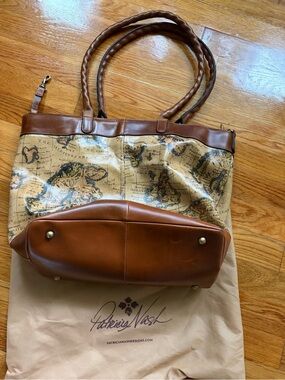 Patricia Nash Brown Leather-Trim Signature World Map Print Canvas Tote